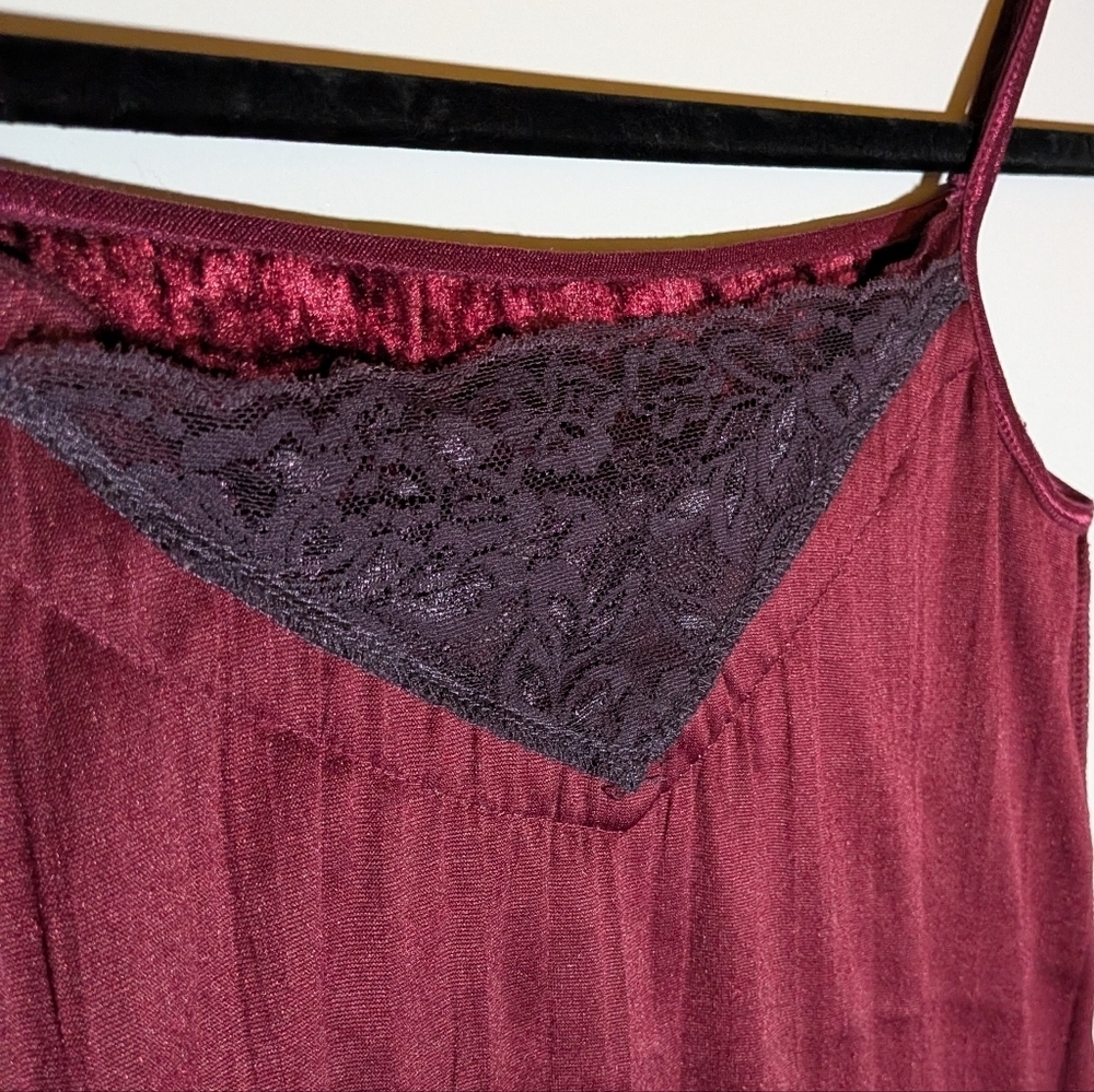 Crushed Velvet Camisole Burgundy Lace Top Medium Fairy Whimsical Cottagecore Y2K - Picture 7 of 13